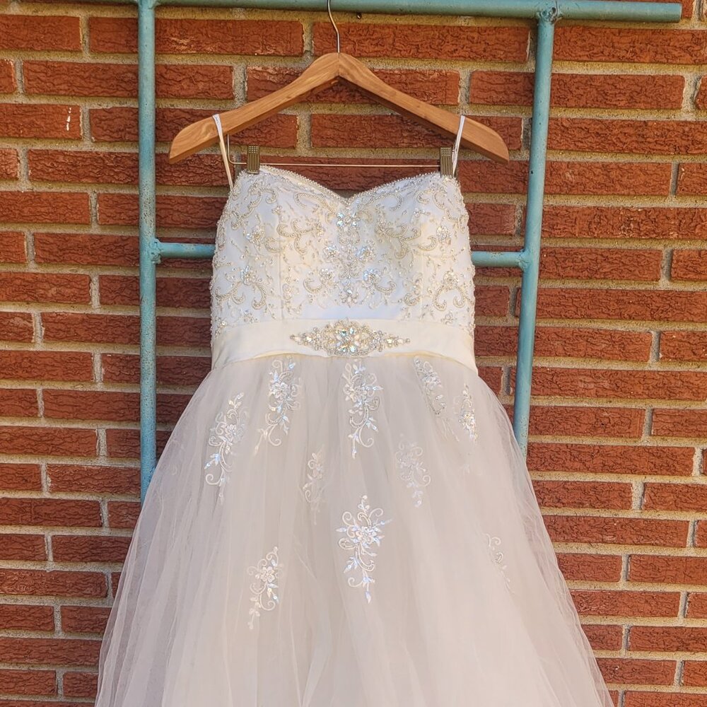 Mia Solano100% Silk Strapless Ivory Colored Wedding Dress Size 16. Pre-Owned